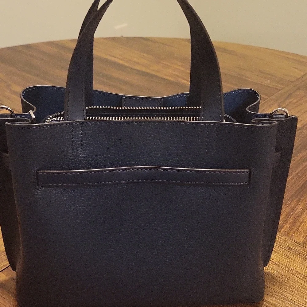 Michael Kors Emilia Small Pebbled Leather Navy Blue Satchel - Picture 3 of 8